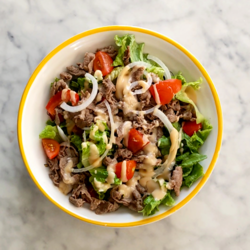 Easy Keto Donair Salad with Sweet Garlic Sauce